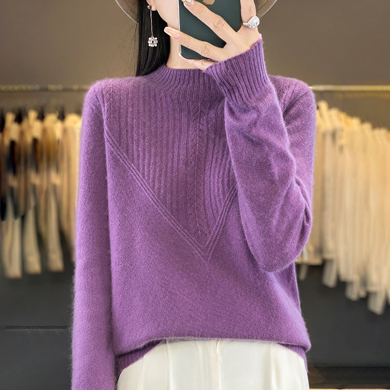 Damen Lockerer Mohair‑Blend Pullover mit strukturierter V‑Paneel und Stehkragen Shop Nory