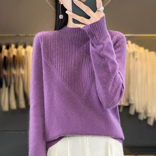Damen Lockerer Mohair‑Blend Pullover mit strukturierter V‑Paneel und Stehkragen Shop Nory