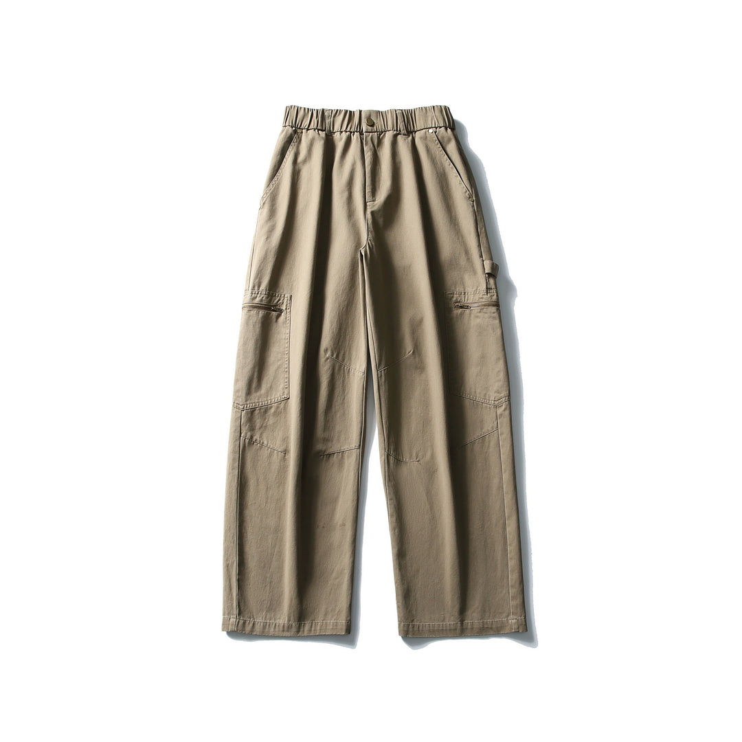 Damen Utility-Cargo-Hose mit weitem Bein, hohem elastischem Bund und Reißverschlusstaschen Shop Nory