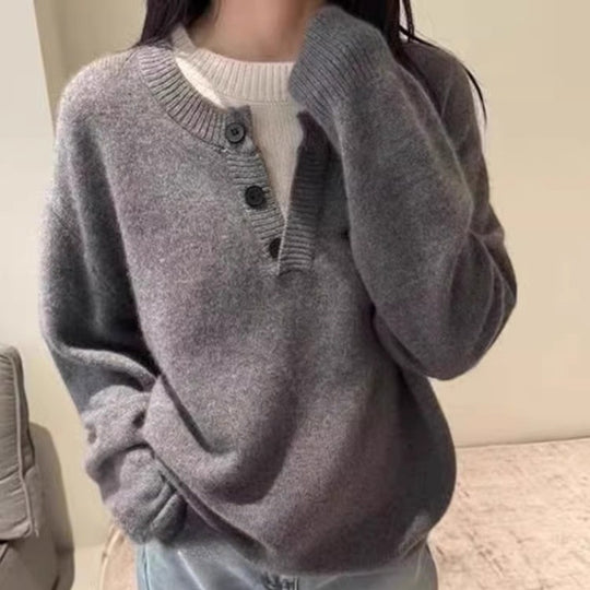 Damen Oversize-Henley-Pullover aus flauschigem Mohair‑Look mit Knopfleiste Shop Nory