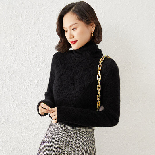 Damen Luxuriöser Mohair‑Mix Rollkragenpullover mit diamantgewShop Noryter Ajourstruktur Shop Nory