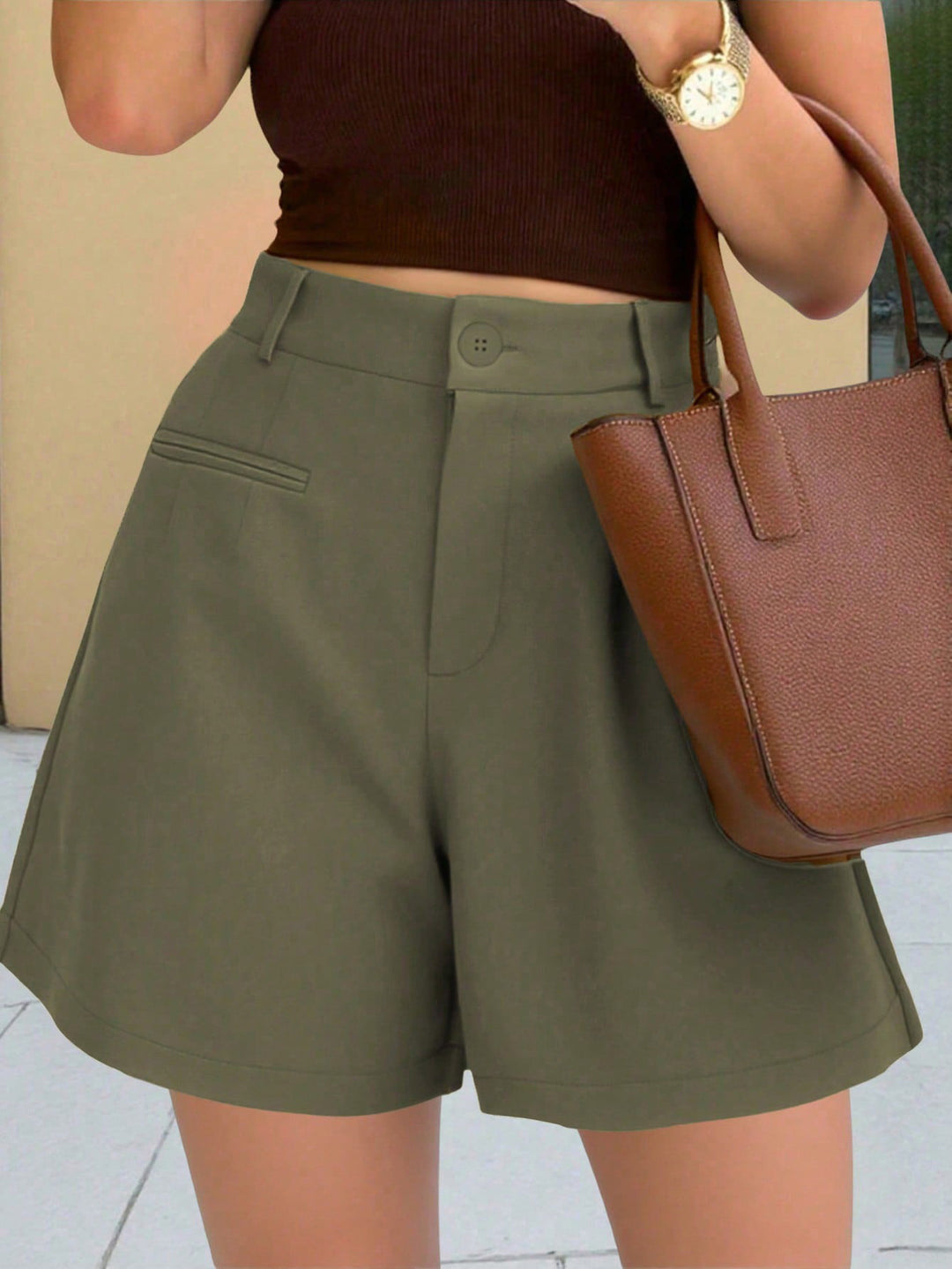 Damen Elegante High‑Waist Culotte‑Shorts mit Bundfalte und Paspeltaschen Shop Nory