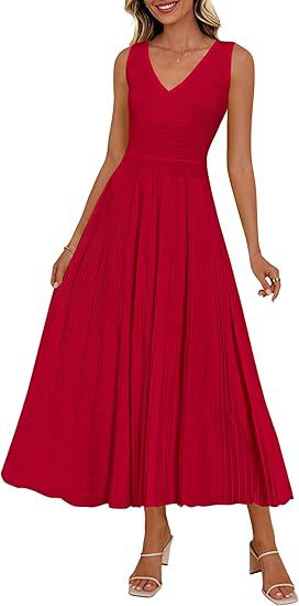 Damen Plisseekleid mit V-Ausschnitt und weitem Saum Shopnory