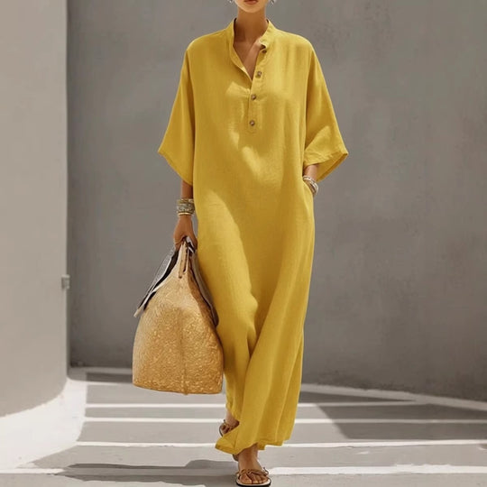 Damen Weites Kaftan-Midikleid mit Stehkragen und 3-Knopf-Blende Shop Nory