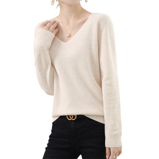 Damen V-Ausschnitt Pullover in Kaschmir-Optik mit legerem Schnitt und Rippbündchen Shop Nory