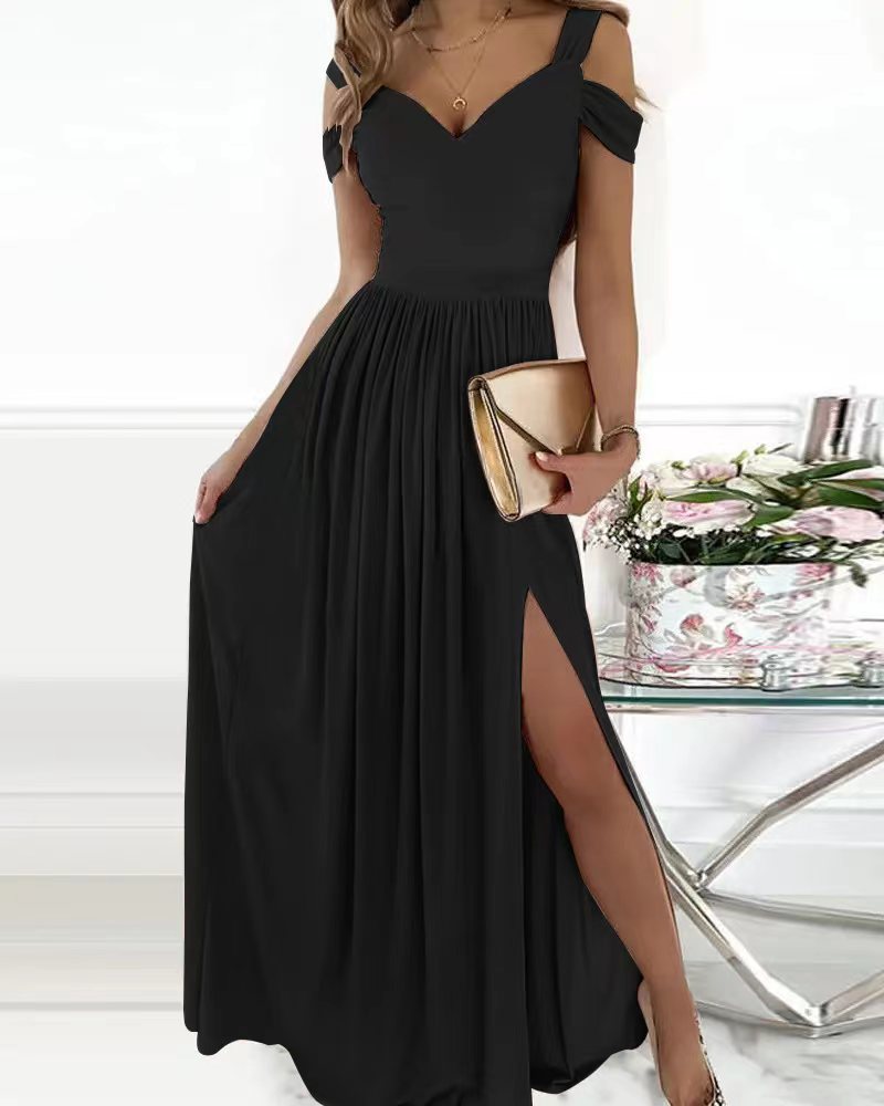 Damen Maxikleid mit charmantem Ausschnitt und asymmetrischem Schlitz