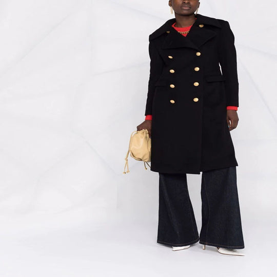 Damen Taillierter Doppelreihiger Mantel im Marine-Style mit goldenen Zierknöpfen und Pattentaschen Shop Nory