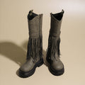 Damen Overknee-Stiefel mit modischem Fransen-Design und robustem Profil
