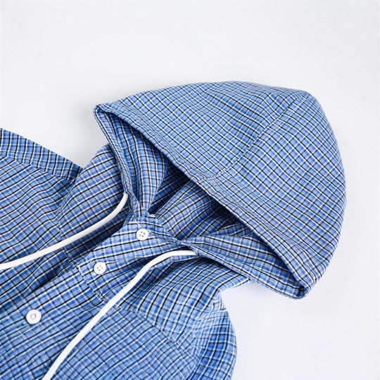 Unisex Kapuzen-Overshirt im karierten Longline-Schnitt mit Pattentaschen und Druckknopfleiste Shop Nory