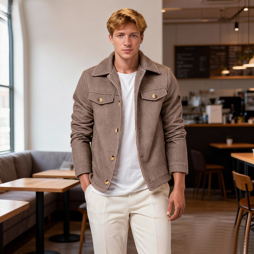 Herren Kurzjacke aus Velours‑Imitat mit Hemdkragen und Pattentaschen Shop Nory