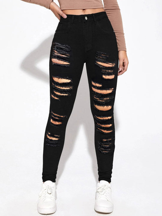 Damen Hochtaillierte Superstretch-Jeans im Skinny-Fit mit ausgeprägten Destroy-Rissen Shop Nory