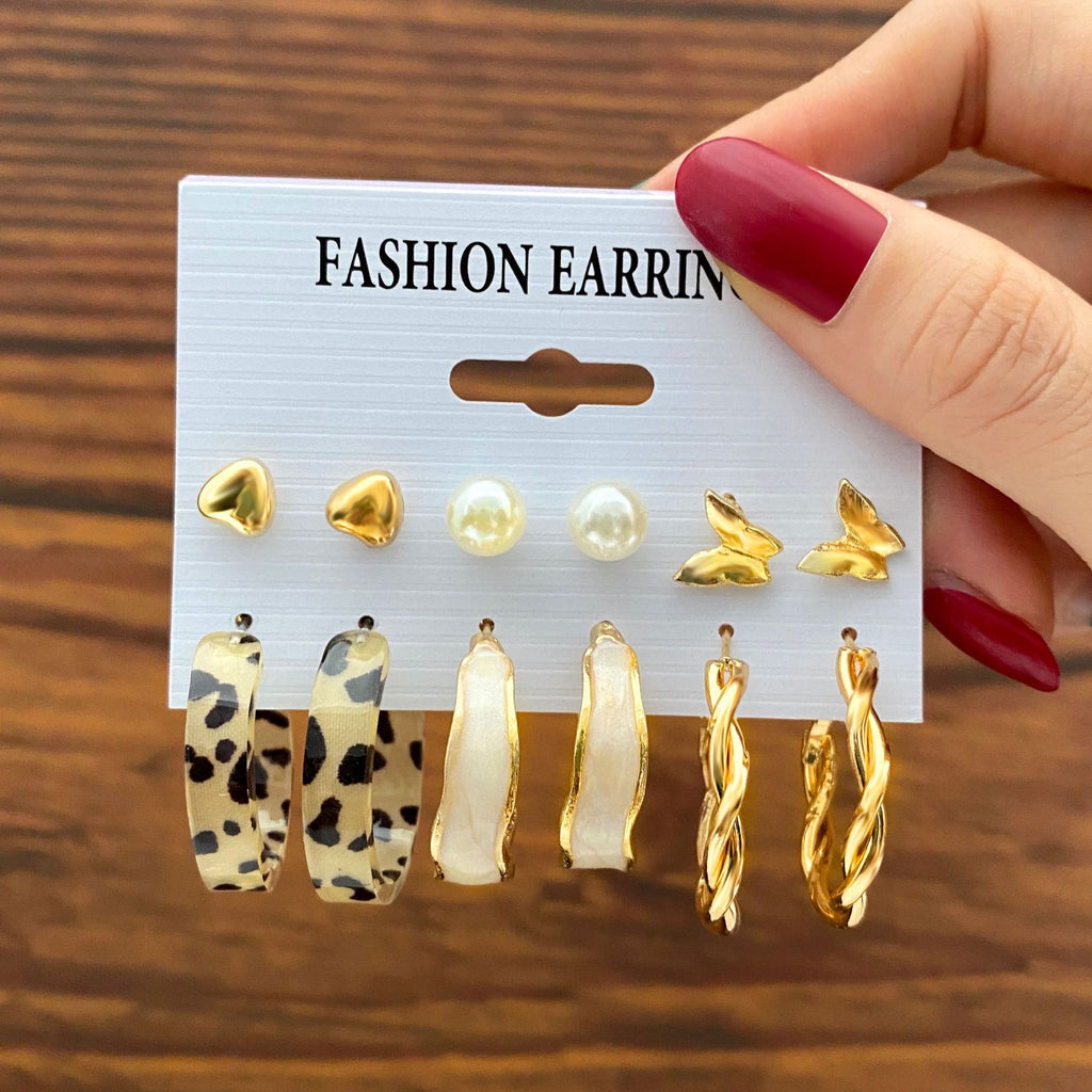 Damen Ohrstecker Set mit transparenten und goldenen Akzenten Shop Nory