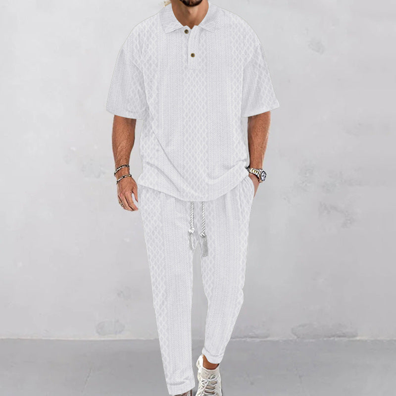 Herren gestricktes Freizeit-Set mit Polokragen und Tunnelzug-Jogginghose Shop Nory