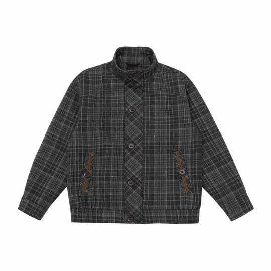 Herren Kurz geschnittene Wollmix-Pufferjacke mit Karomuster und Stehkragen Shop Nory