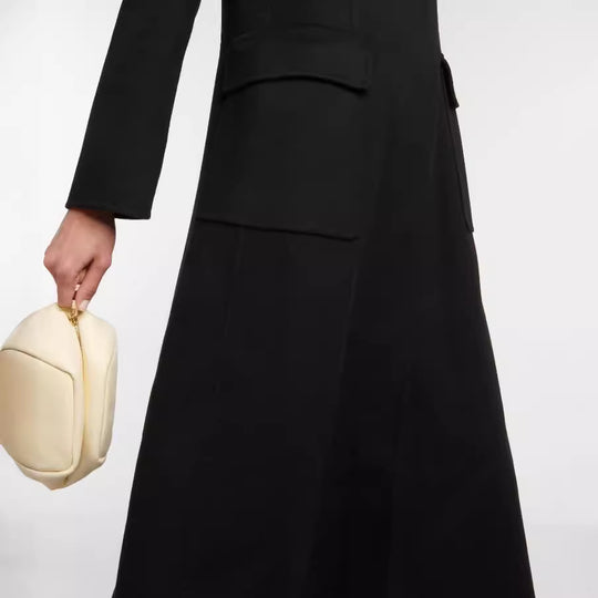 Damen Maxilanger Einreihiger Blazermantel mit cleanem Fall und Klappentaschen Shop Nory