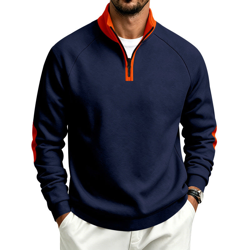 Herren Sweatshirt mit Halbreißverschluss, Kontrastkragen und Ellbogen-Patches Shop Nory