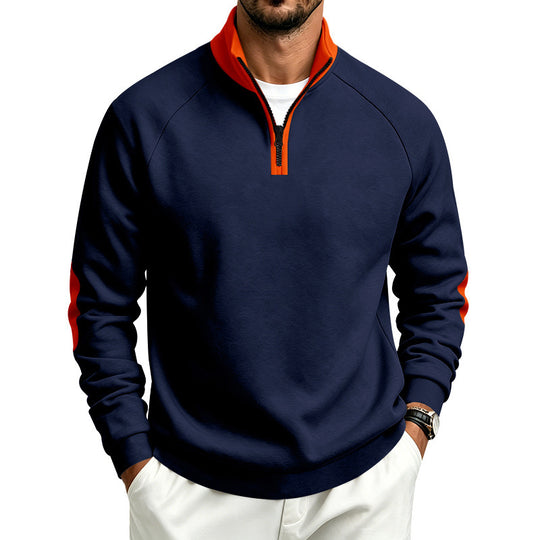 Herren Sweatshirt mit Halbreißverschluss, Kontrastkragen und Ellbogen-Patches Shop Nory