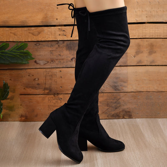 Damen Stretch Overknee Stiefel mit elastischem Schaft und mittlerem Blockabsatz Shop Nory