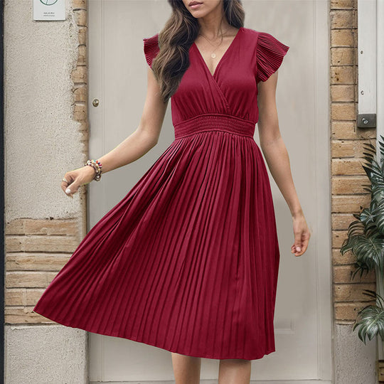 Damen Midikleid mit plissiertem Design und voluminösen Ärmeln