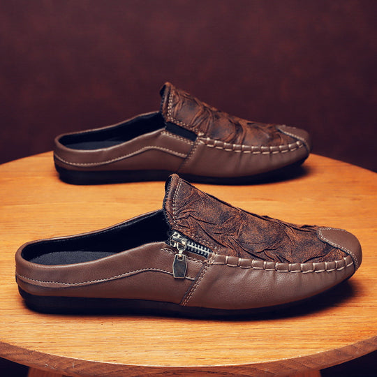 Herren Mokassin-Slipper aus Leder mit seitlichem Reißverschluss und gepolstertem Fußbett Shopy Nory