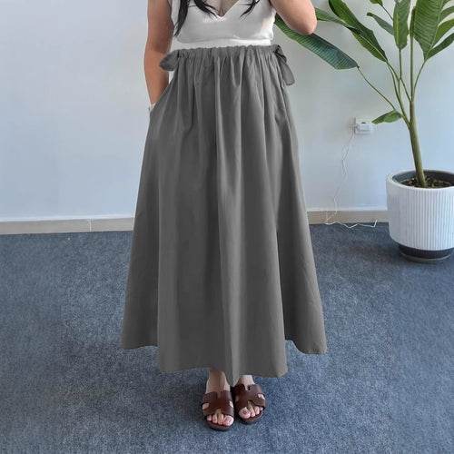 Damen Fließender Midirock mit hohem Smokbund, Bindeschleifen und Eingrifftaschen Shop Nory