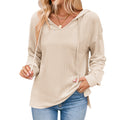 Damen lässiger Sweater mit V-Ausschnitt und Kordelzug