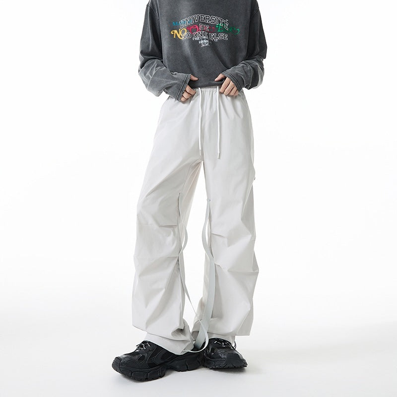 Damen Weite Tech-Cargo-Hose mit Tunnelzugbund, Beinriemen und wasserabweisender Nylon‑Optik Shop Nory