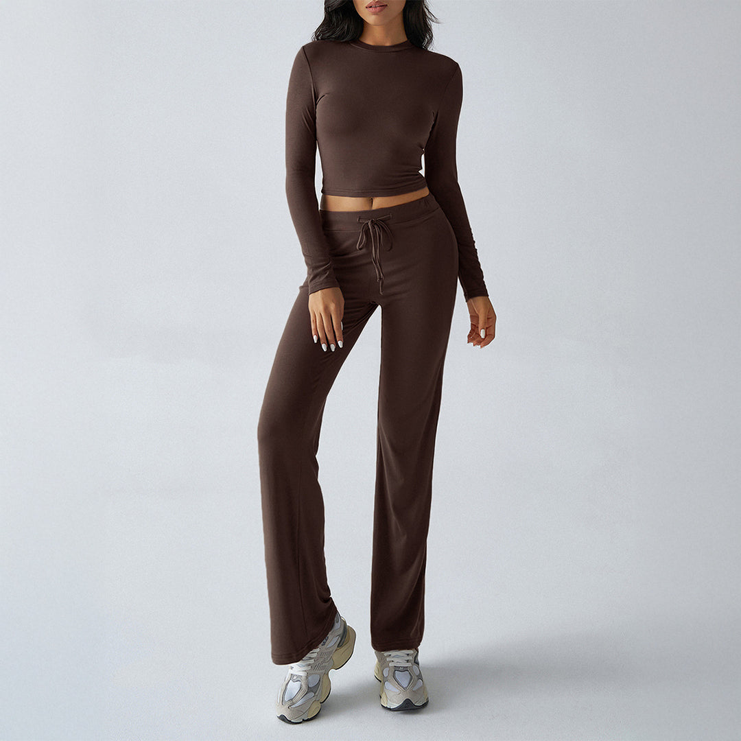 Damen nan tailliertes Longsleeve-Crop-Top und weite Lounge-Hose im Zweiteiler-Set aus Stretchjersey Shop Nory