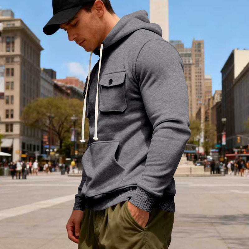 Herren Kapuzenpullover mit Brustklappentasche, Kängurutasche & Rippbündchen Shop Nory