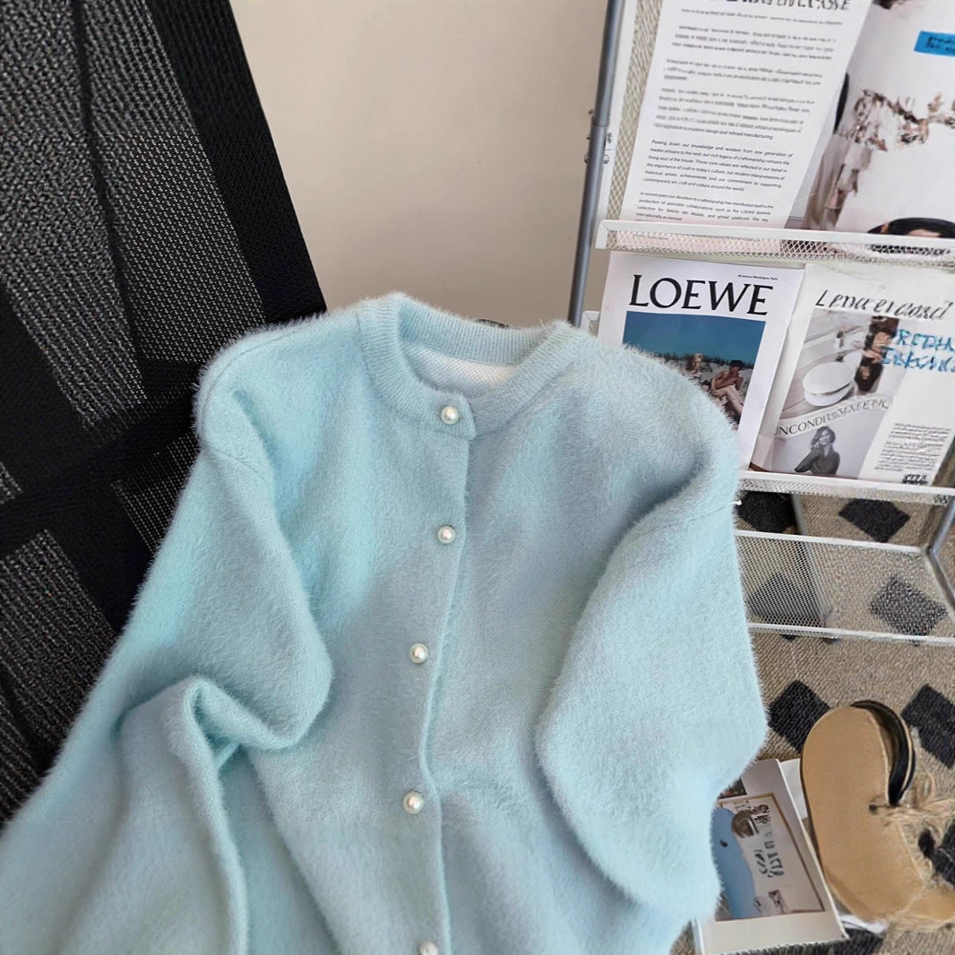 Damen Flauschige Strickjacke mit Knopfleiste Shop Nory