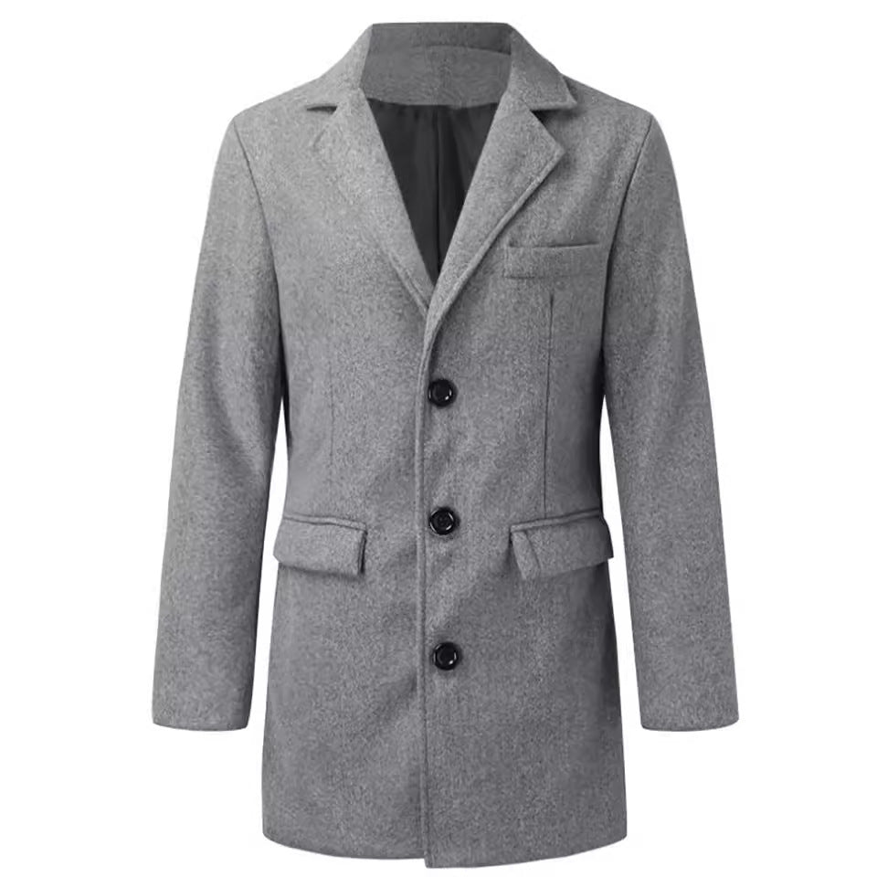 Herren Moderner Longcoat aus Wollmix mit schmalem Revers, Pattentaschen und schlanker Schnitt Shop Nory