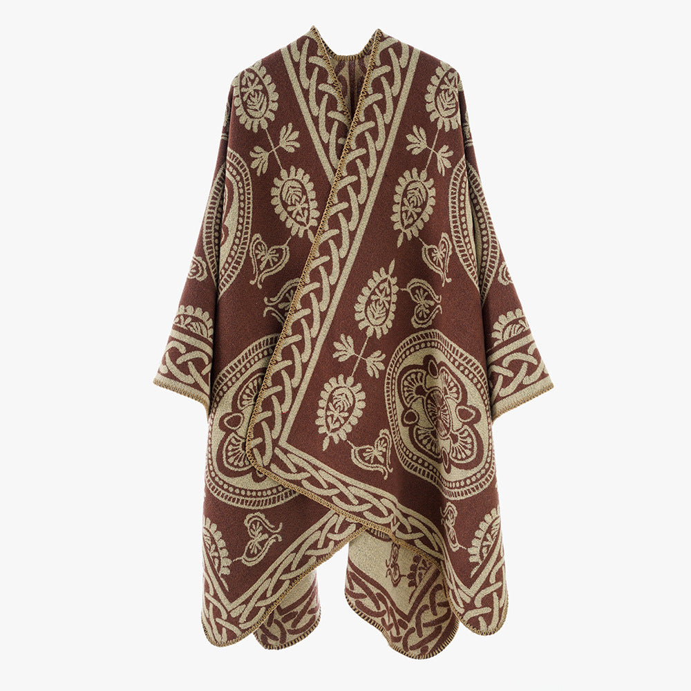 Damen Oversize-Cape mit ornamentalem Jacquard und asymmetrischem Zipfelsaum Shop Nory
