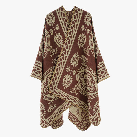 Damen Oversize-Cape mit ornamentalem Jacquard und asymmetrischem Zipfelsaum Shop Nory