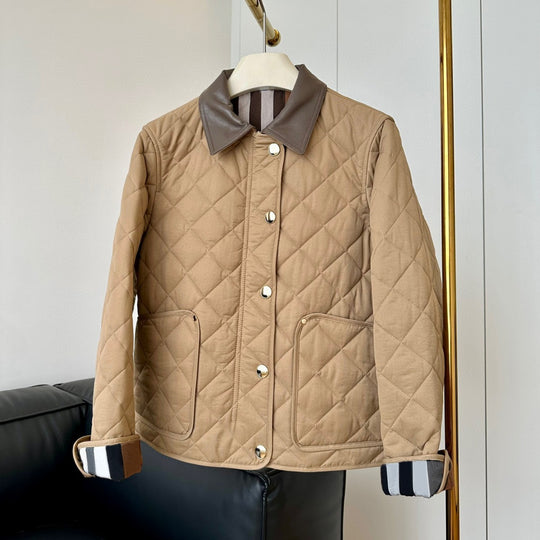 Damen Modische Steppjacke mit eleganter Lederkragen Shop Nory