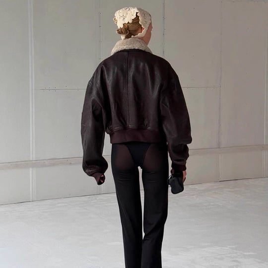 Damen Oversized Fliegerjacke im Biker-Bomber-Stil mit Teddykragen Shop Nory