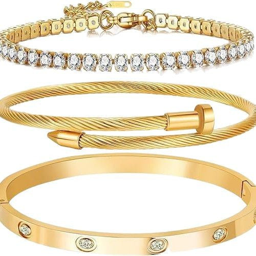 Damen Armbandset mit funkelnden Zirkonia-Elementen und elegantem Gliederdesign Shop Nory