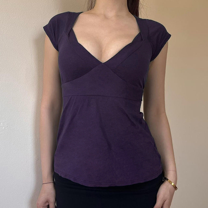 Damen Figurbetontes Kurzarmshirt mit V-Ausschnitt
