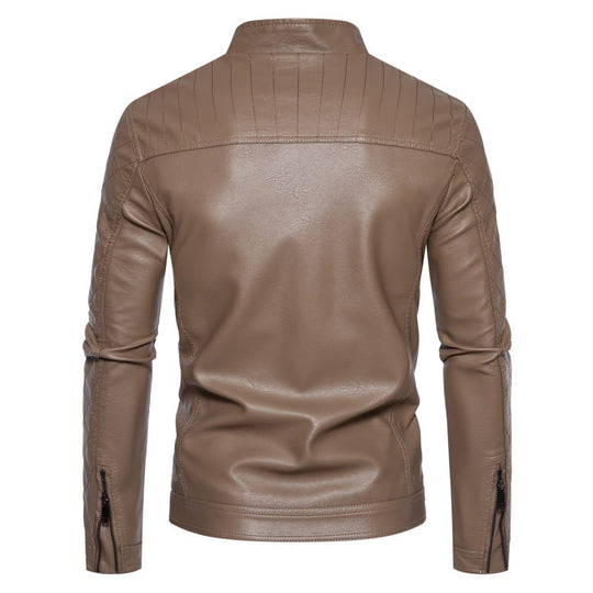 Herren taillierte Lederimitat-Bikerjacke mit Stehkragen und gesteppter Ärmeldetail Shop Nory