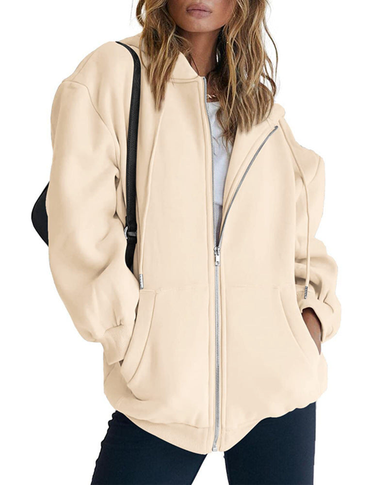 Damen Oversized Kapuzenjacke mit Reißverschluss
