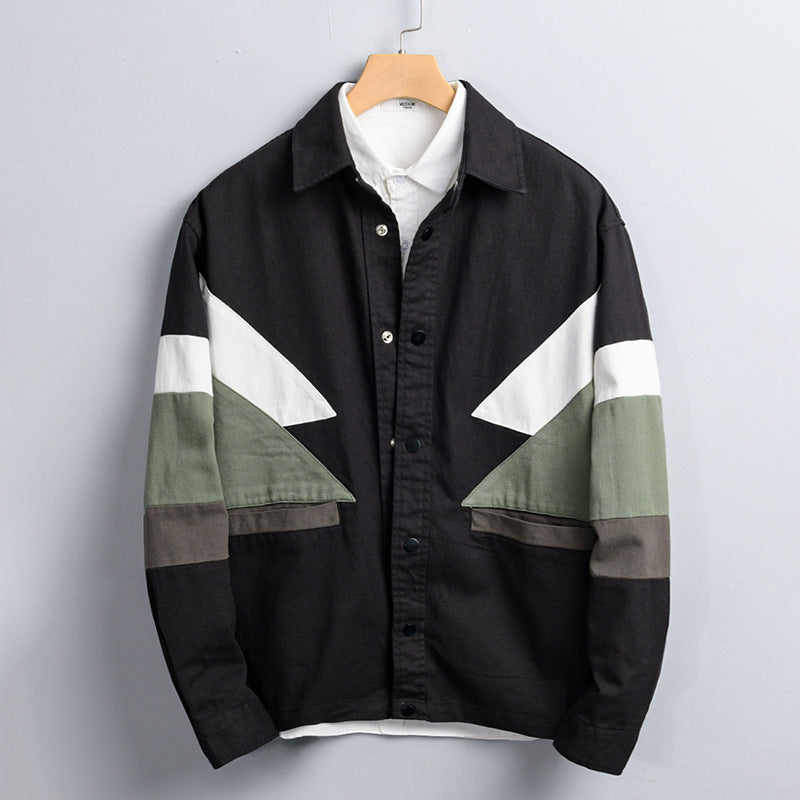 Herren Baumwoll-Overshirt im Layering-Stil mit geometrischen Colorblock-Einsätzen und Druckknopf-Leiste Shop Nory