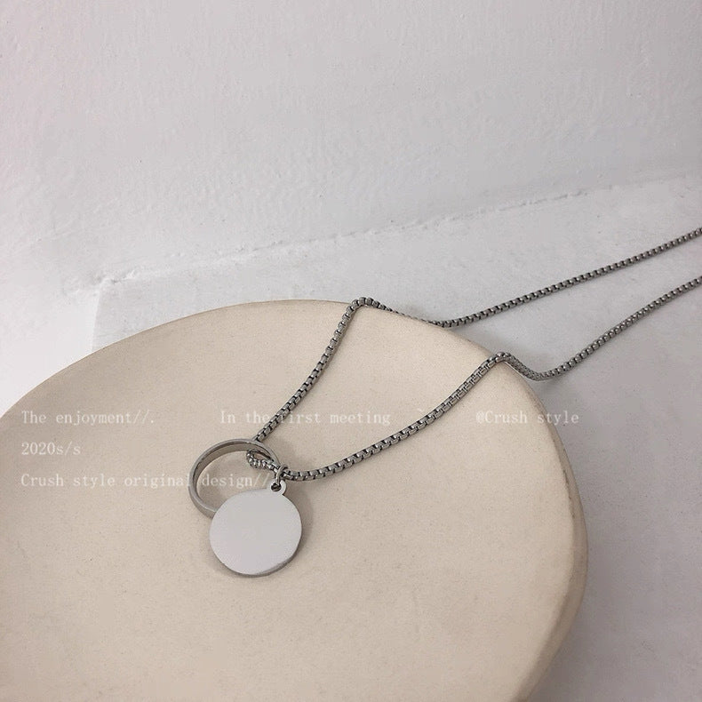 Damen Halskette mit minimalistischem Kreis- und Plattenanhänger Shop Nory