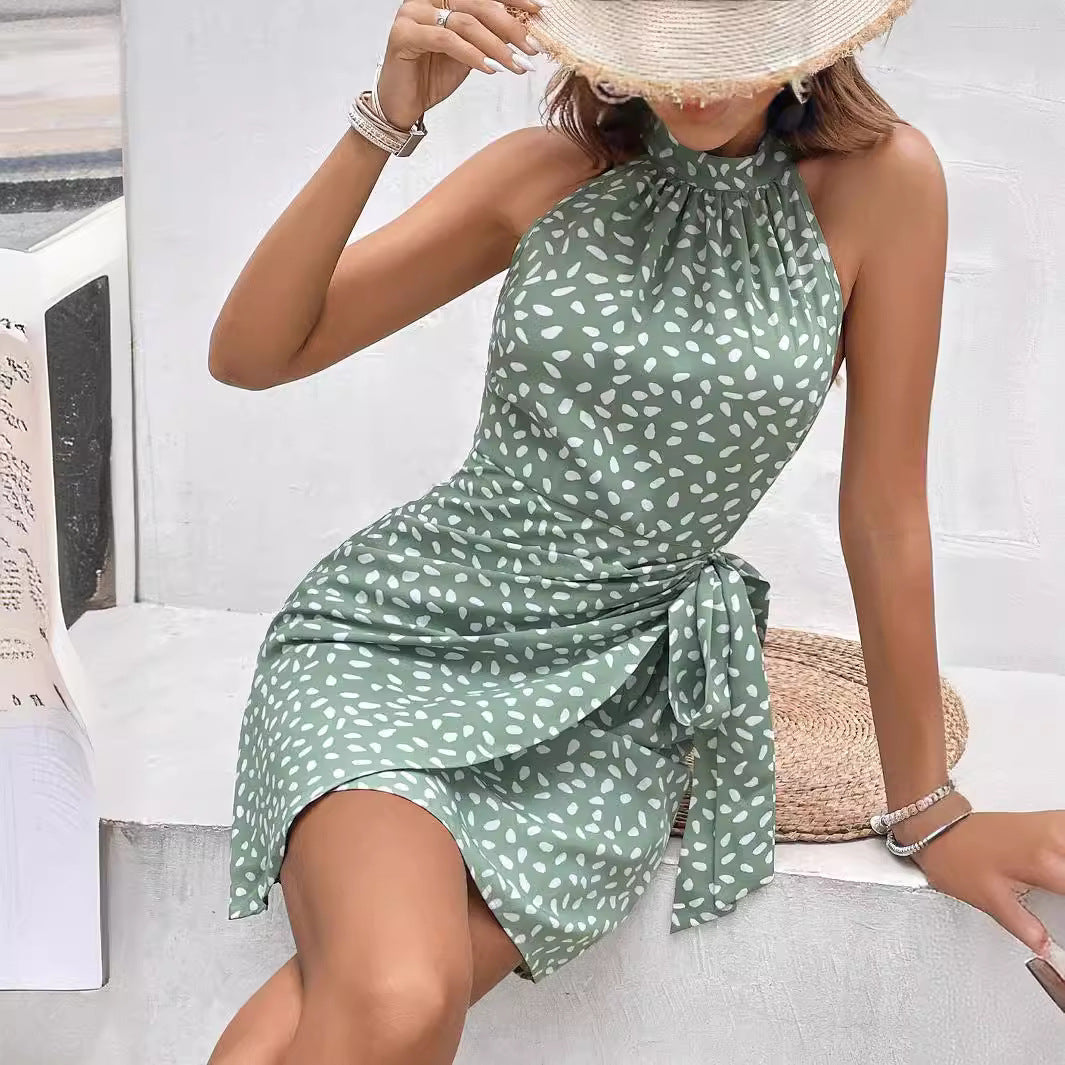 Damen Neckholder-Wickelkleid aus leichtem Satin mit Bindegürtel Shop Nory