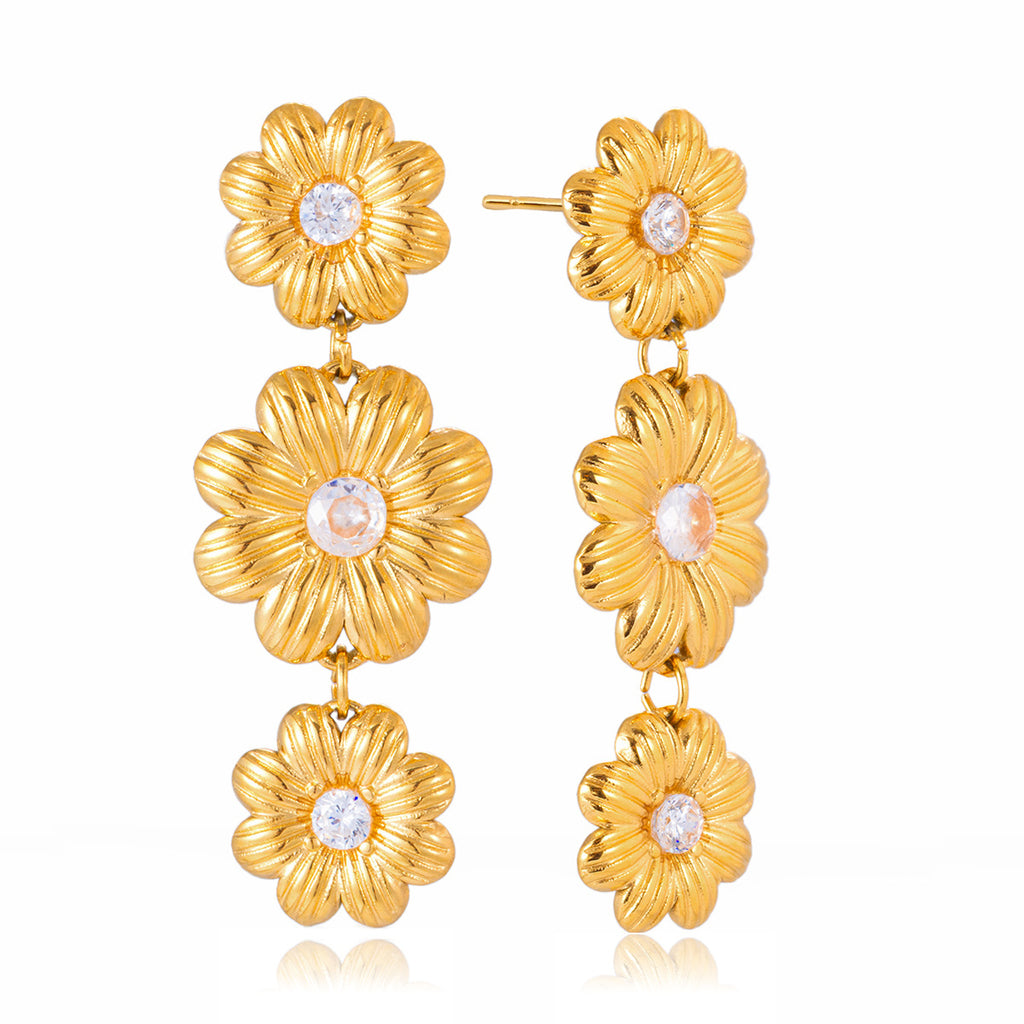 Damen Ohrhänger mit blumenförmigem Design und funkelnden Zirkonia Shop Nory
