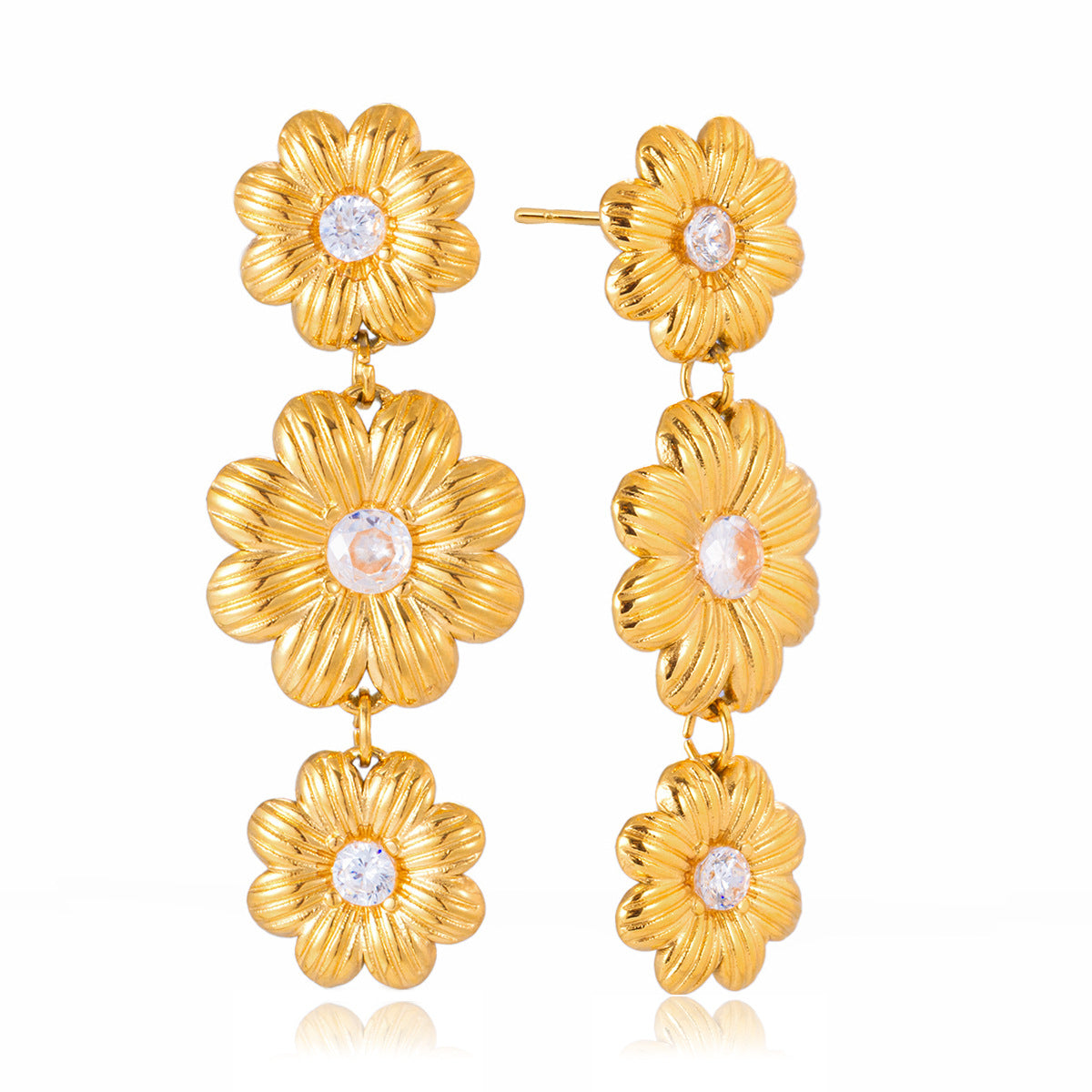 Damen Ohrhänger mit blumenförmigem Design und funkelnden Zirkonia Shop Nory
