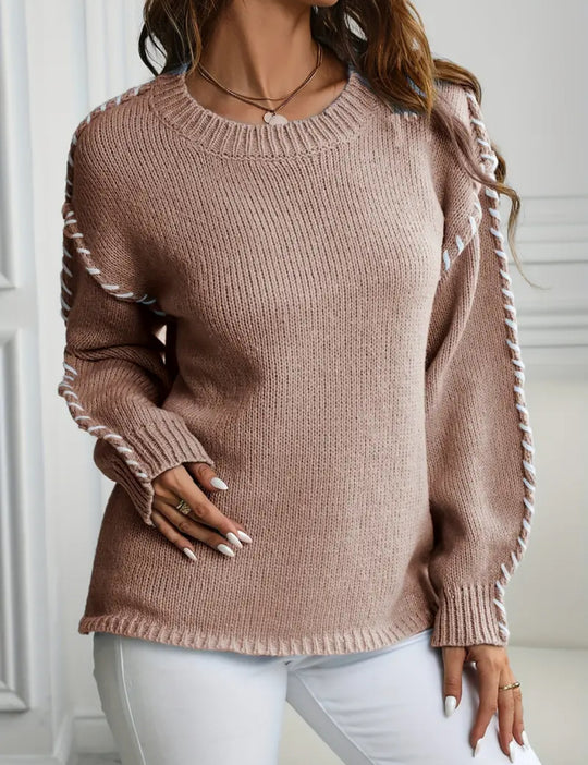 Damen Oversize Strickpullover mit dekorativem Kordel‑Zopf an Ärmeln Shop Nory