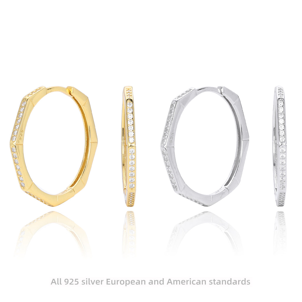 Damen geometrische Creolen mit funkelndem Zirkonbesatz aus hochwertigem 925 Sterling Silber Shop Nory