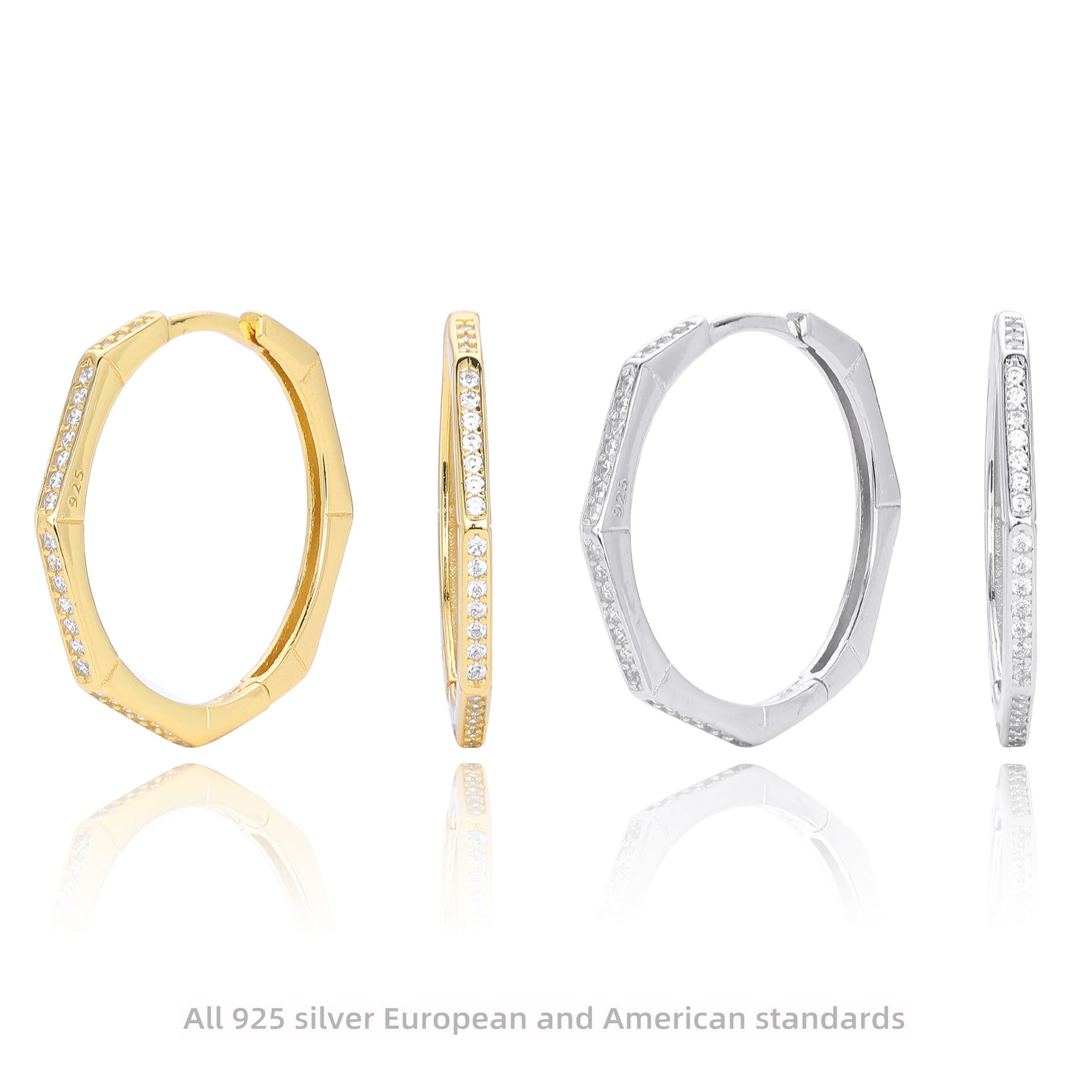 Damen geometrische Creolen mit funkelndem Zirkonbesatz aus hochwertigem 925 Sterling Silber Shop Nory