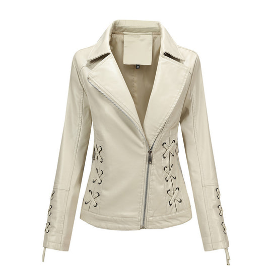 Damen Lederimitat-Bikerjacke mit seitlichen Schnürungen und asymmetrischem Reißverschluss Shop Nory