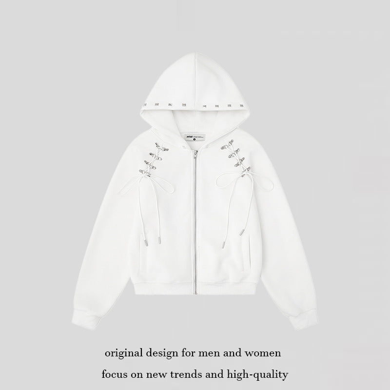 Damen Kapuzen-Sweatjacke mit Schnürungen, Metallösen und durchgehendem Reißverschluss Shop Nory