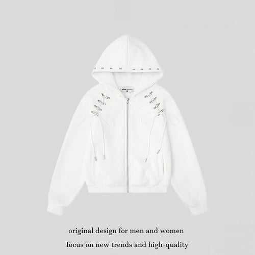 Damen Kapuzen-Sweatjacke mit Schnürungen, Metallösen und durchgehendem Reißverschluss Shop Nory